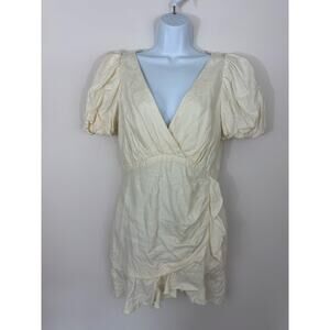 Bardot Puff Sleeve Linen Mini Dress Women’s Size 8 US Beige